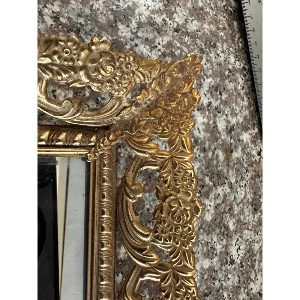 Vintage Ornate Gold Mirrored Vanity Tray Floral Filigree Hollywood Regency 17x11